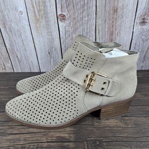 Karl Lagerfeld Amica Leather Ankle Bootie Women's Sz 9.5 M Taupe (VGC)